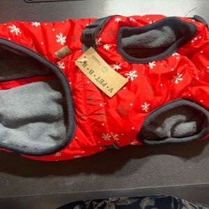 Festive Red Pet Jacket with Snowflakes